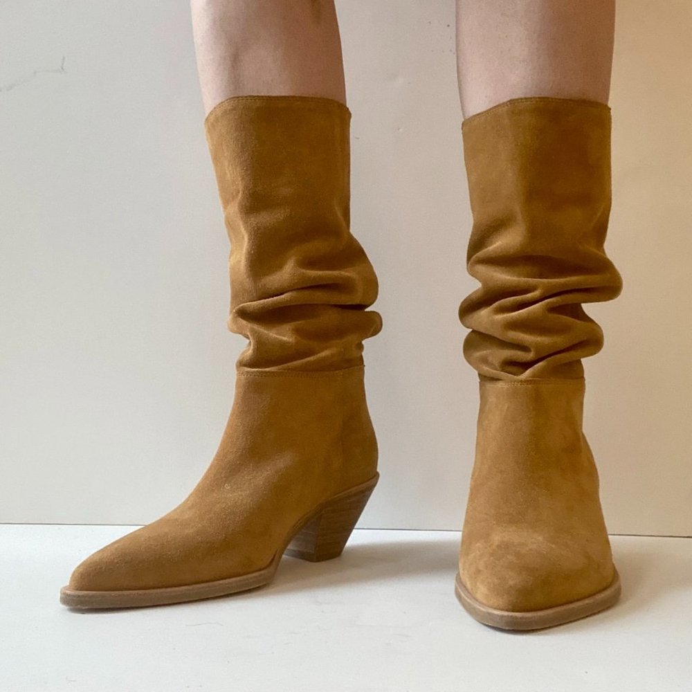 NEW - Ba&sh Slouchy Suede Cowby Boots in Ocre - Size 38 / 7.5